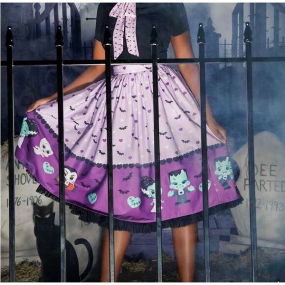 Kou Kou x Unique Vintage Purple Swing Skirt S 4 - Picture 3 of 4